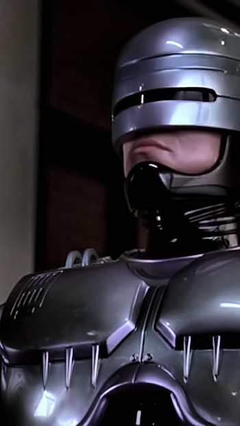 RoboCop , Futuristic law enforcement, High-tech hero, Technological cityscape HD phone wallpaper