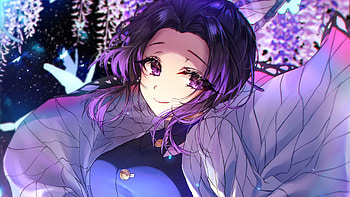 Purple Eyes Shinobu Kochou Demon Slayer Kimetsu no Yaiba HD wallpaper