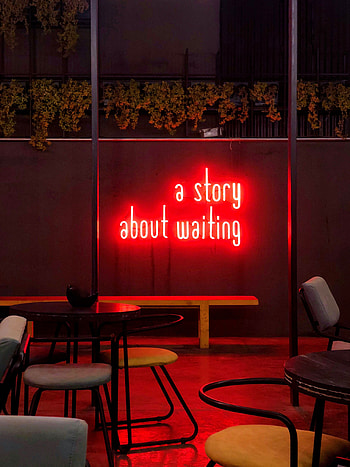 Neon, Words, Inscription, Text, Cafe, Café, Waiting, Expectation HD phone wallpaper