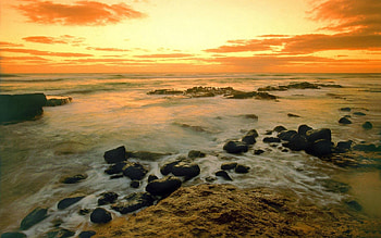 Nature, Stones, Sky, Sea, Shore, Bank, Evening, Wave, Emptiness, Void HD wallpaper