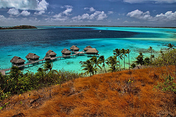 Bora Bora Water Bungalows, island, blue, tropical, tahiti, beach, bungalows, water, islands, ocean, sea, villas, exotic, paradise, aqua, lagoon, bora bora, polynesia HD wallpaper