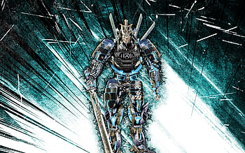 Drift, grunge art, Transformers, creative, autobot, Drift Transformer, blue abstract rays, Drift , Deep Drift character, Mercedes-Benz AMG GTR Transformer HD wallpaper