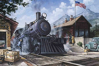 Last Train from Clarksville, steam, clarksville, station, train, america, flag, vintage HD wallpaper