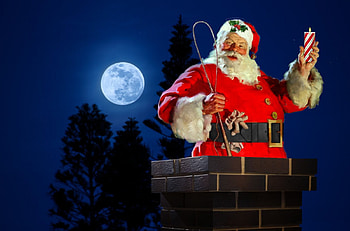 Santa down the chimeny, Chimeny, Chistmas, Santa, Moon HD wallpaper