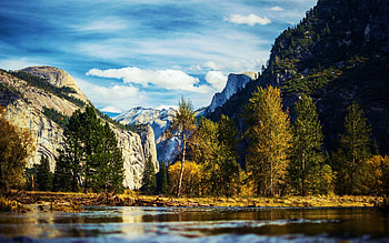 Yosemite Valley, usa, california, autumn, trees, clouds, sky, mountains HD wallpaper