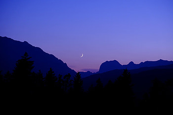 Nature, Sky, Mountains, Night, Moon, Silhouette HD wallpaper
