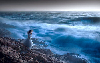 I'm Not Afraid, sea, digital, art, girl, beach HD wallpaper