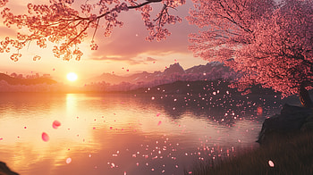 Sakura Sunset Reflections: of a Serene Lake in Autumn, sakura, lake, sunset, landscape, fall leaves HD wallpaper