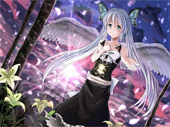 Hatsune Miku, colorful, black, awesome, sunlight, cute, angel, vocaloid, dress, beauty, nice, miku, black dress, vocaloids, butterfly, hatsune, sun, bow, sunshine, wings, twintail, beautiful, anime, pretty, cool, flowers HD wallpaper