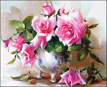 Pink roses, gobelin, pink, roses, art, colors, hand made, beauty, skill HD wallpaper
