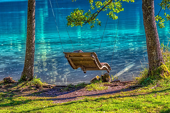 Swing over the lake, mirror, crystal, grass, beautiful, swing, lake, summer, rest, trees, water HD wallpaper