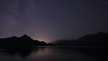 Starry Night Sky Over Calm Water, sky, night, stars, nature HD wallpaper