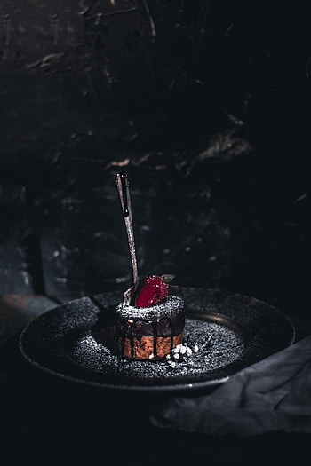 Strawberry, Food, Desert, Dark, Cake, Spoon HD phone wallpaper