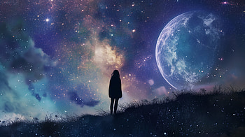 Majestic Starry Night Sky with Moon, Night Sky, starry sky, star gazing, galaxy, silhouette HD wallpaper