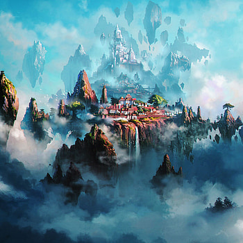 Cloud town fantasy anime HD phone wallpaper