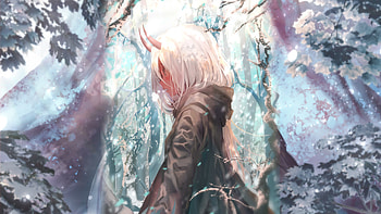 White hair, zero two, anime girl, outdoor HD wallpaper