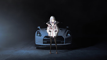 Anime Girl With Nissan Gtr 35, anime-girl, anime, artist, artwork, digital-art, nissan-gtr HD wallpaper