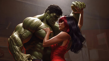Hulk And Red She Hulk In Love , hulk, she-hulk, superheroes, artwork, digital-art, artist HD wallpaper