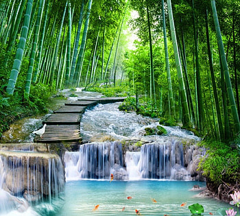 Shipping Custom 3D Bamboo Forest Water TV Background Wall Landscape Series Living Room and Teahouse . HD wallpaper