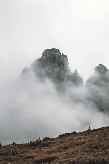 Nature, Grass, Mountains, Rocks, Fog, Slope HD phone wallpaper