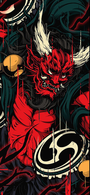 Japanese demon, red, art HD phone wallpaper