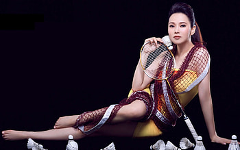 Beauty, background, black, model, asian, badminton, girl, sport, woman HD wallpaper
