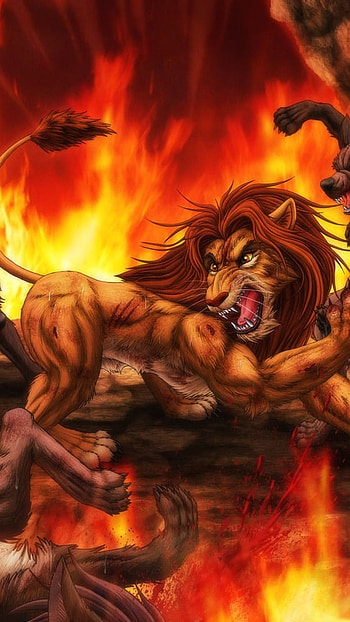 Fire Lion, Lion King, Hyena HD phone wallpaper