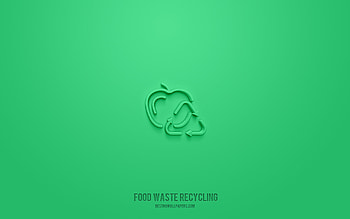 Food waste recycling 3d icon, green background, 3d symbols, Food waste recycling, ecology icons, 3d icons, Food waste recycling sign, ecology 3d icons HD wallpaper