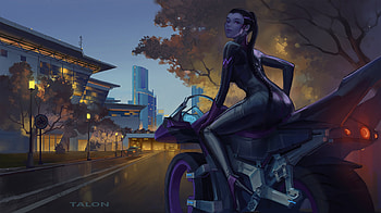 Urban City On Bike Widowmaker, widowmaker, overwatch, games, artwork, digital-art, artist, artstation HD wallpaper