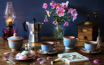 Still Life Tea and Meringue Cookies, still life, tea cookies, food, drink HD wallpaper