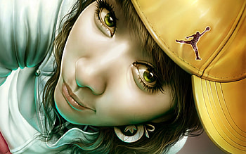 3D_Cow_Girl, cow, other, eyes, anime, 3d, yellow, face, girls, hat, cloud HD wallpaper