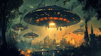 Sci-Fi UFO Invasion: Stunning Ultra, Sci Fi, UFO invasion, UFO, neon, landscape HD wallpaper