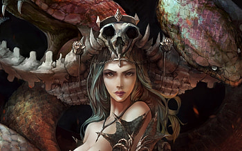 Dark Queen, bones, fantasy, art, skull, girl HD wallpaper