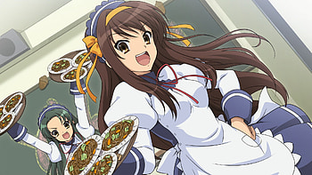 Try this!, Mikuru Asahina, Suzumiya Haruhi no Yuuutsu, Haruhi Suzumiya, Kyoto Animation, anime, Yuki Nagato, Tsuruya, paint, manga HD wallpaper