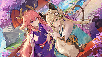 Genshin Impact : Kirara & Yae Miko Blossoms in Elegant Harmony, Kirara (Genshin Impact), Yae Miko Guuji (Genshin Impact), Genshin Impact HD wallpaper