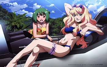 Ranak Lee and Sheryl Nome, sexy, marcoss frontier, macross, beautiful, swimsuit, cool, sky, ranak lee, sheryl nome, cloud HD wallpaper