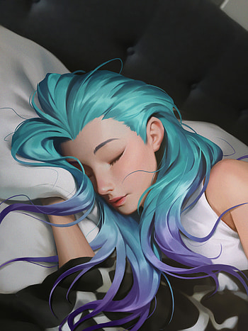 Blue hair girl, sleeping, original, art HD phone wallpaper