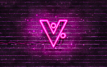 VeriCoin purple logo, , purple brickwall, VeriCoin logo, cryptocurrency, VeriCoin neon logo, VeriCoin HD wallpaper
