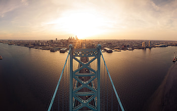 Benjamin Franklin Bridge, Philadelphia, Delaware River Bridge, Philadelphia panorama, evening, sunset, suspension bridge, Ben Franklin Bridge, Pennsylvania, Philadelphia skyline, Philadelphia cityscape, USA HD wallpaper
