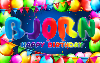 Happy Birtay Bjorn, , colorful balloon frame, Bjorn name, blue background, Bjorn Happy Birtay, Bjorn Birtay, popular american male names, Birtay concept, Bjorn HD wallpaper