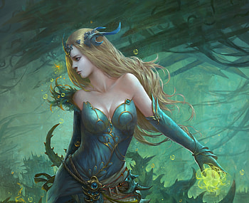 Elf girl, blue, kakathy, fantasy, art, green, luminos, girl, elf HD wallpaper