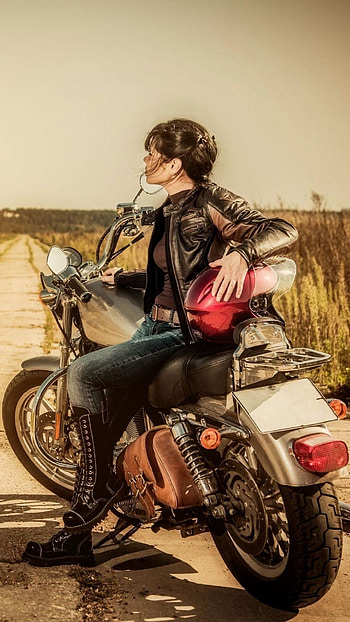 Biker girl , Popular backgrounds, Motorcycle fashion, Adventure awaits HD phone wallpaper