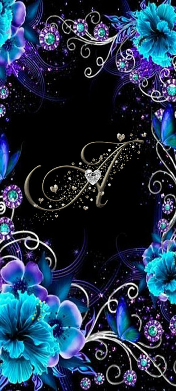 Letter A, flowers, blue, black, hearts, letterA, silver, heart, letters HD phone wallpaper