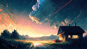 Anime Landscape: Serene Digital Sunset Vista, anime landscape, landscape, Digital Art, AI Art, Anime HD wallpaper