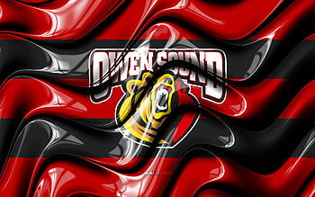 Owen Sound Attack flag, , red and black 3D waves, OHL, canadian hockey team, Owen Sound Attack logo, hockey, Owen Sound Attack, Canada HD wallpaper