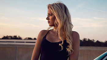 Blonde Girl Black Dress With Porsche, blonde, girls, model, black-dress, behance HD wallpaper