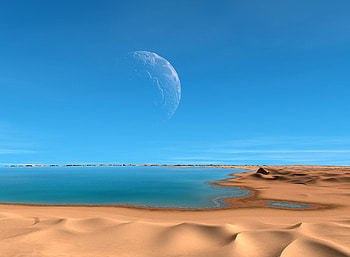 dune sea, sea, blue sky, sand, moon HD wallpaper