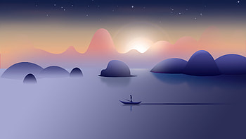 Lake Boat Sunset , lake, boat, artist, artwork, digital-art, minimalism, minimalist HD wallpaper