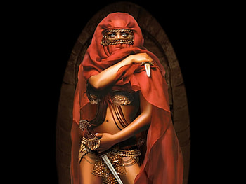 Veil, fantasy, female, red HD wallpaper