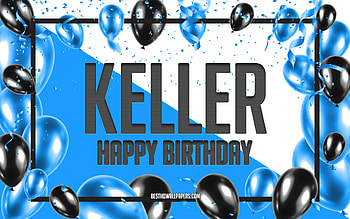 Happy Birtay Keller, Birtay Balloons Background, Keller, with names, Keller Happy Birtay, Blue Balloons Birtay Background, Keller Birtay HD wallpaper